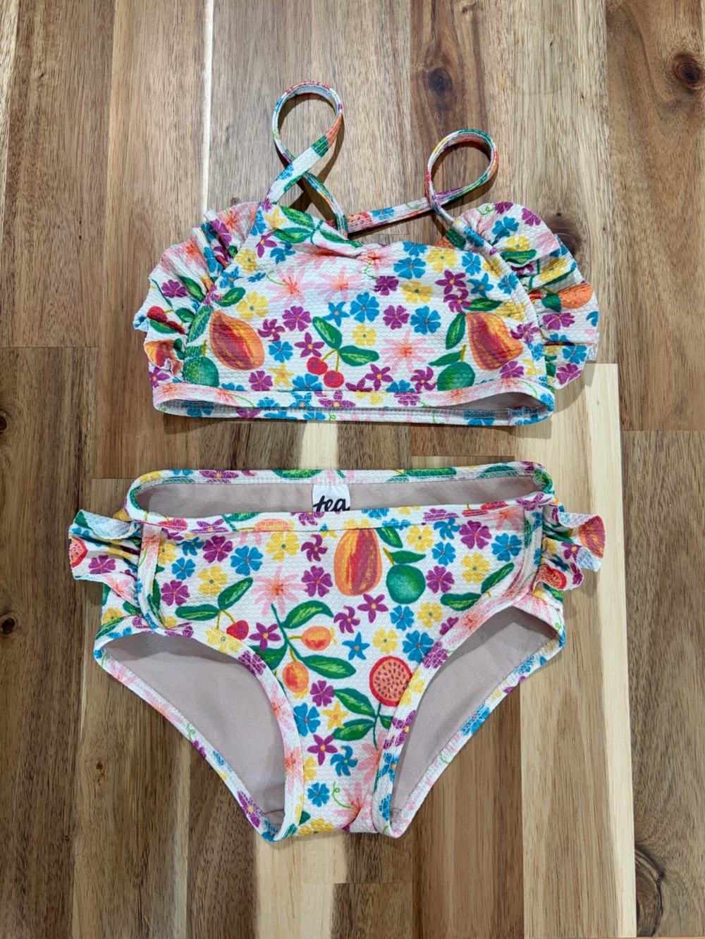 Tea Kids Floral Fruit Print Two-Piece Swim Set - Pink Multi